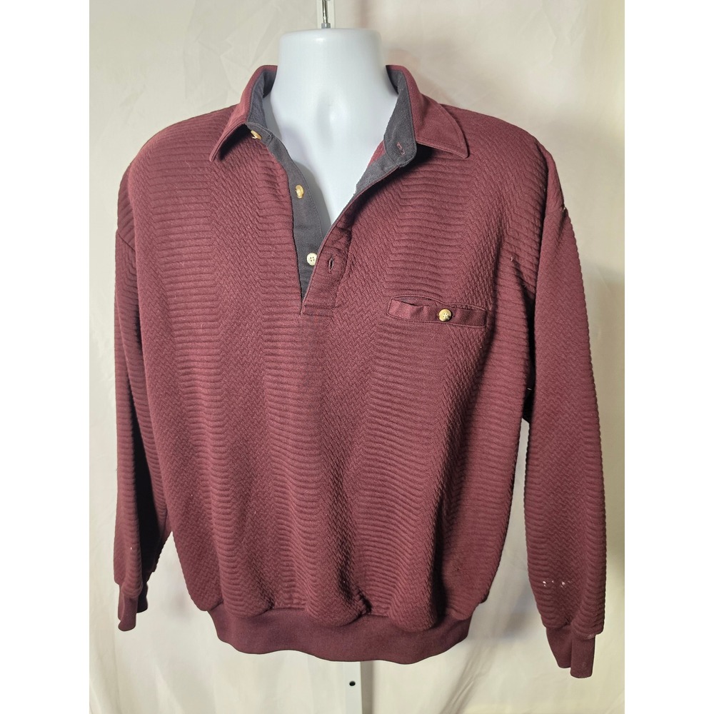 LD-Sport International Mens Large Burgundy Textured Ribbed Long Sleeve Polo 6094